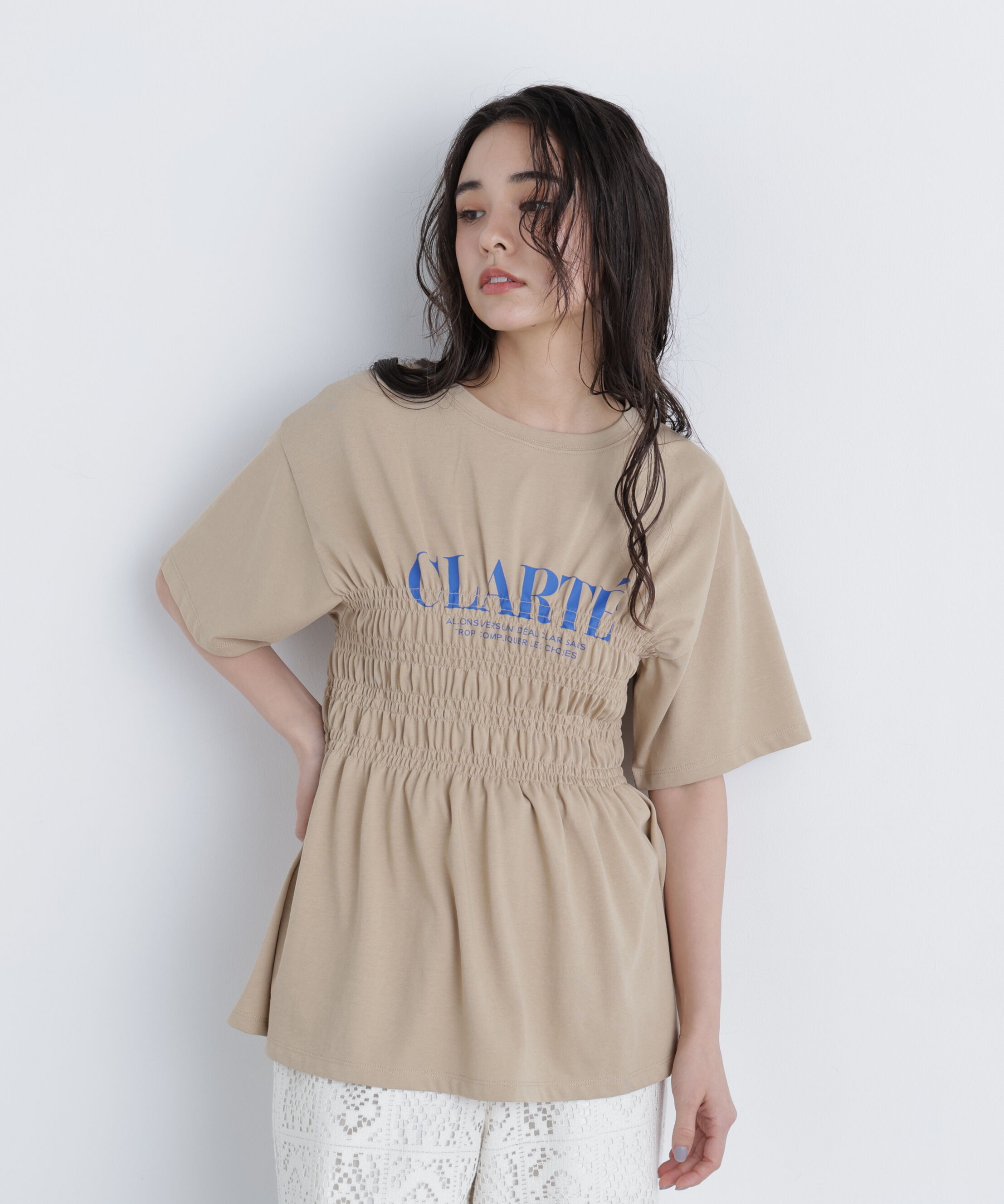  「シャーリングペプラムカットソー」|Tシャツ・カットソー|