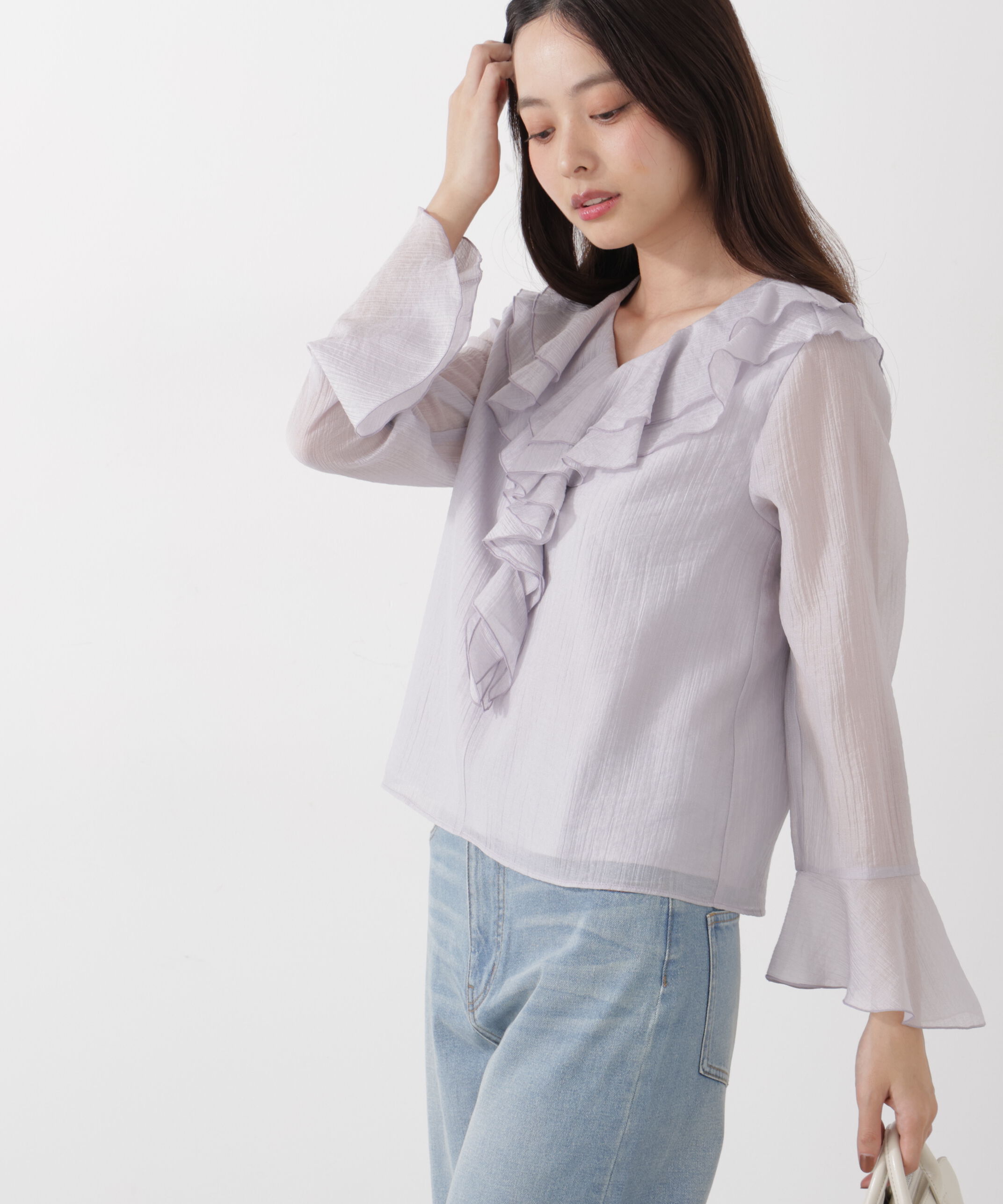 PROPORTION BODY DRESSING「シアー楊柳ラッフルブラウス　26SS」|シャツ・ブラウス|