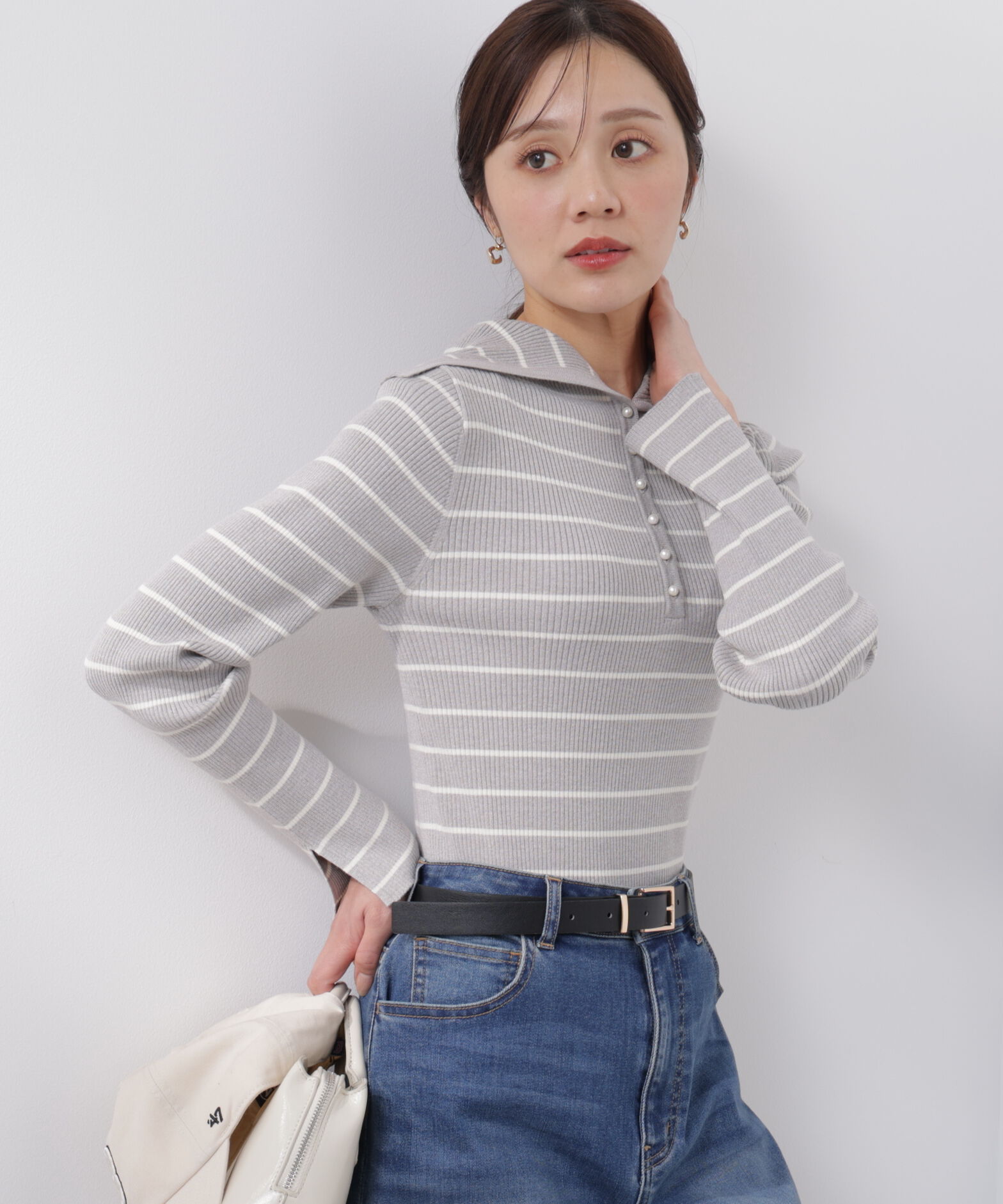 PROPORTION BODY DRESSING「〈a/mie〉ビッグカラーリブニット　　26SS」|カーディガン|