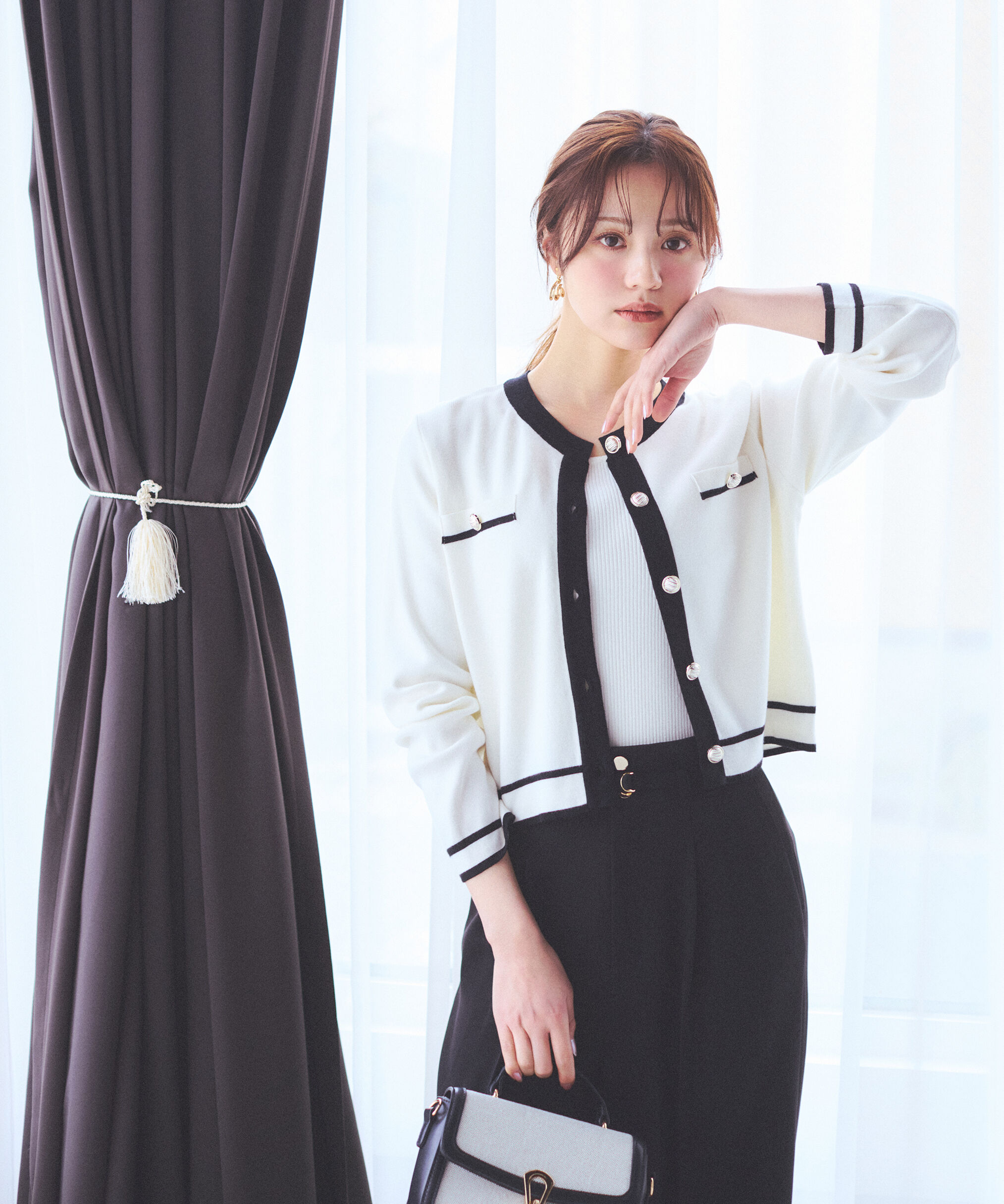 PROPORTION BODY DRESSING「バイカラーアンサンブル　26SS」|ニット・セーター|エクリュ&times;ブ  1