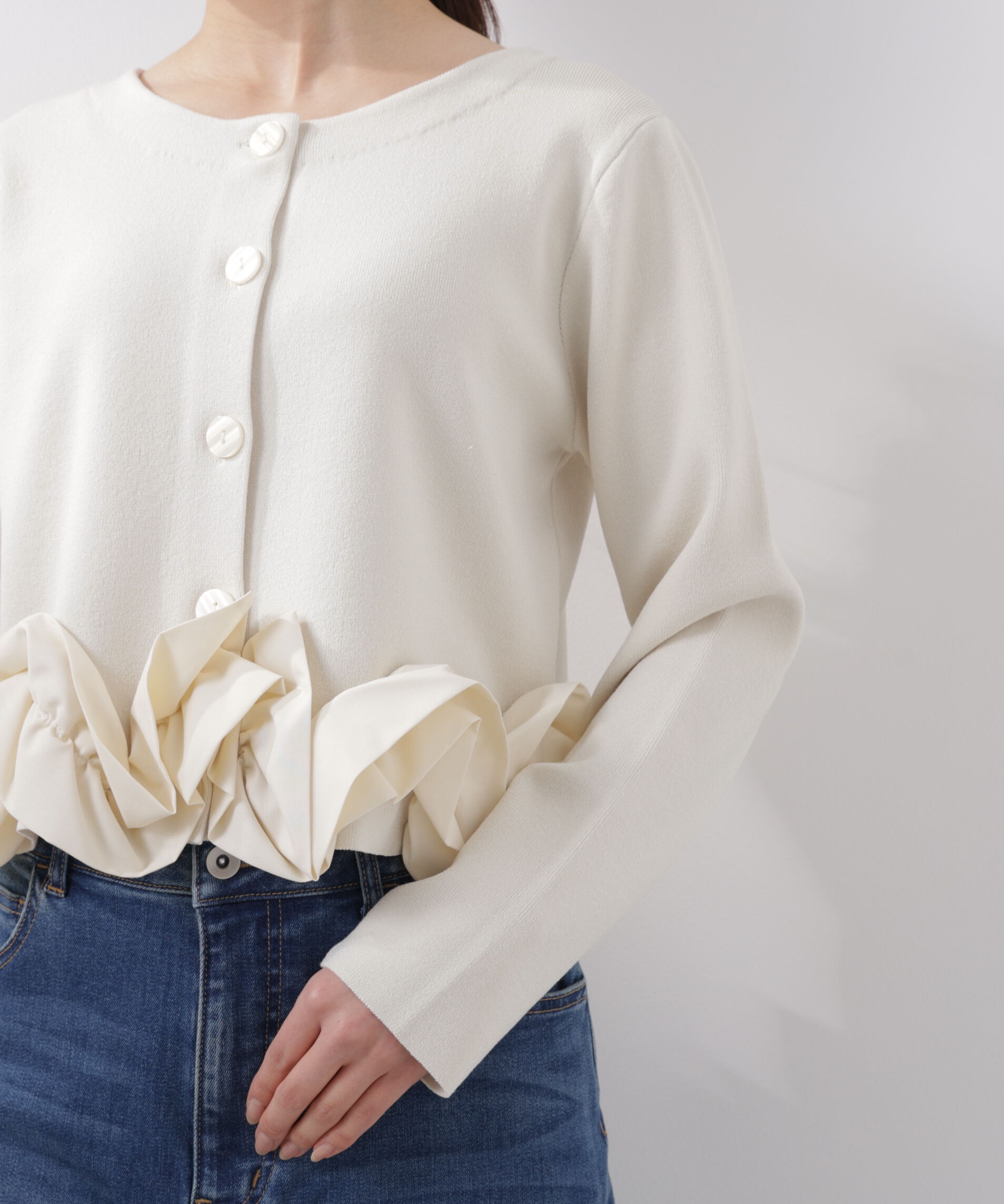 PROPORTION BODY DRESSING「〈a/mie〉ホイップペプラムニット　26SS」|カーディガン|