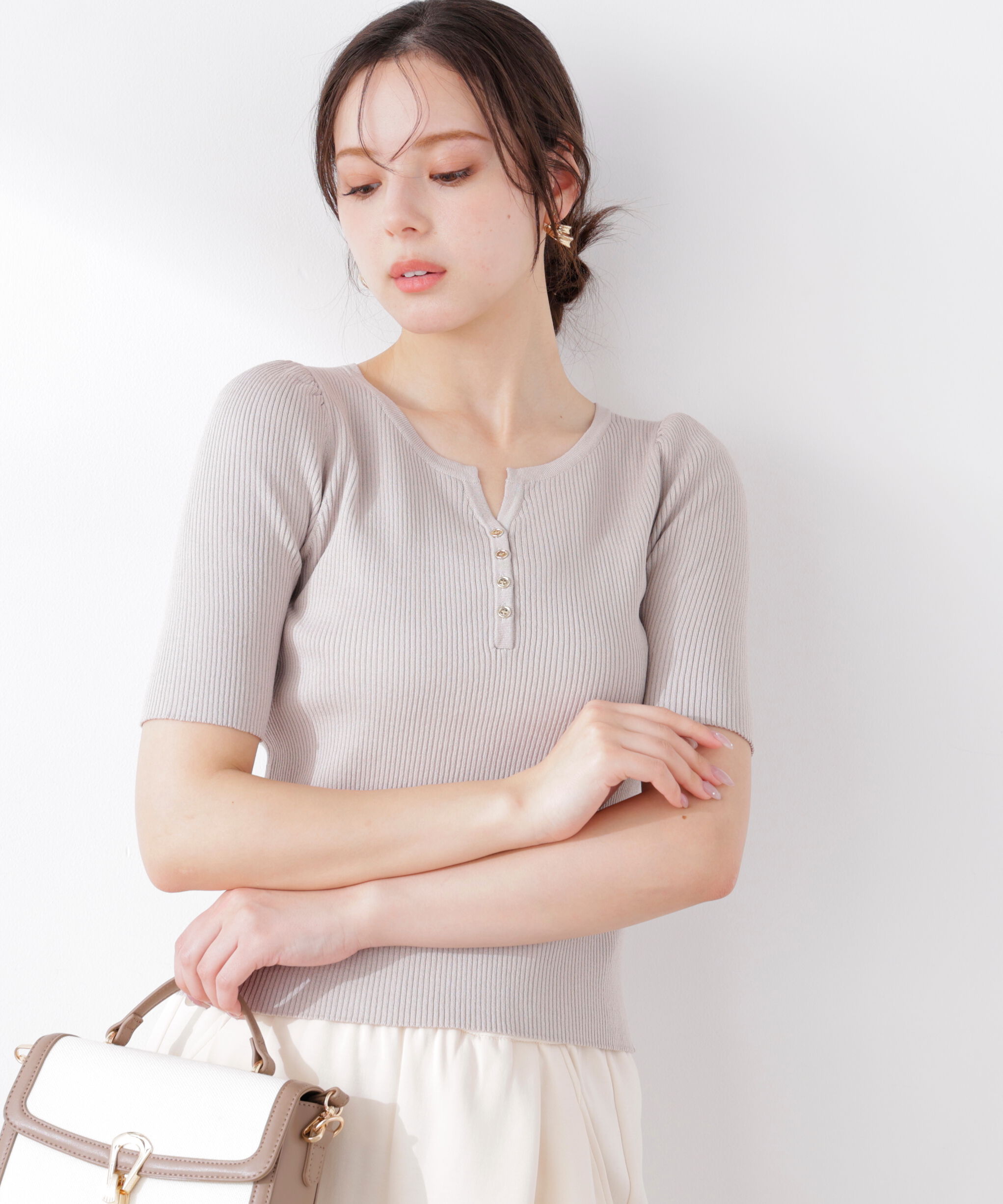 PROPORTION BODY DRESSING「ヘンリーネックニット 26SS」|ニット・セーター|グレージュ