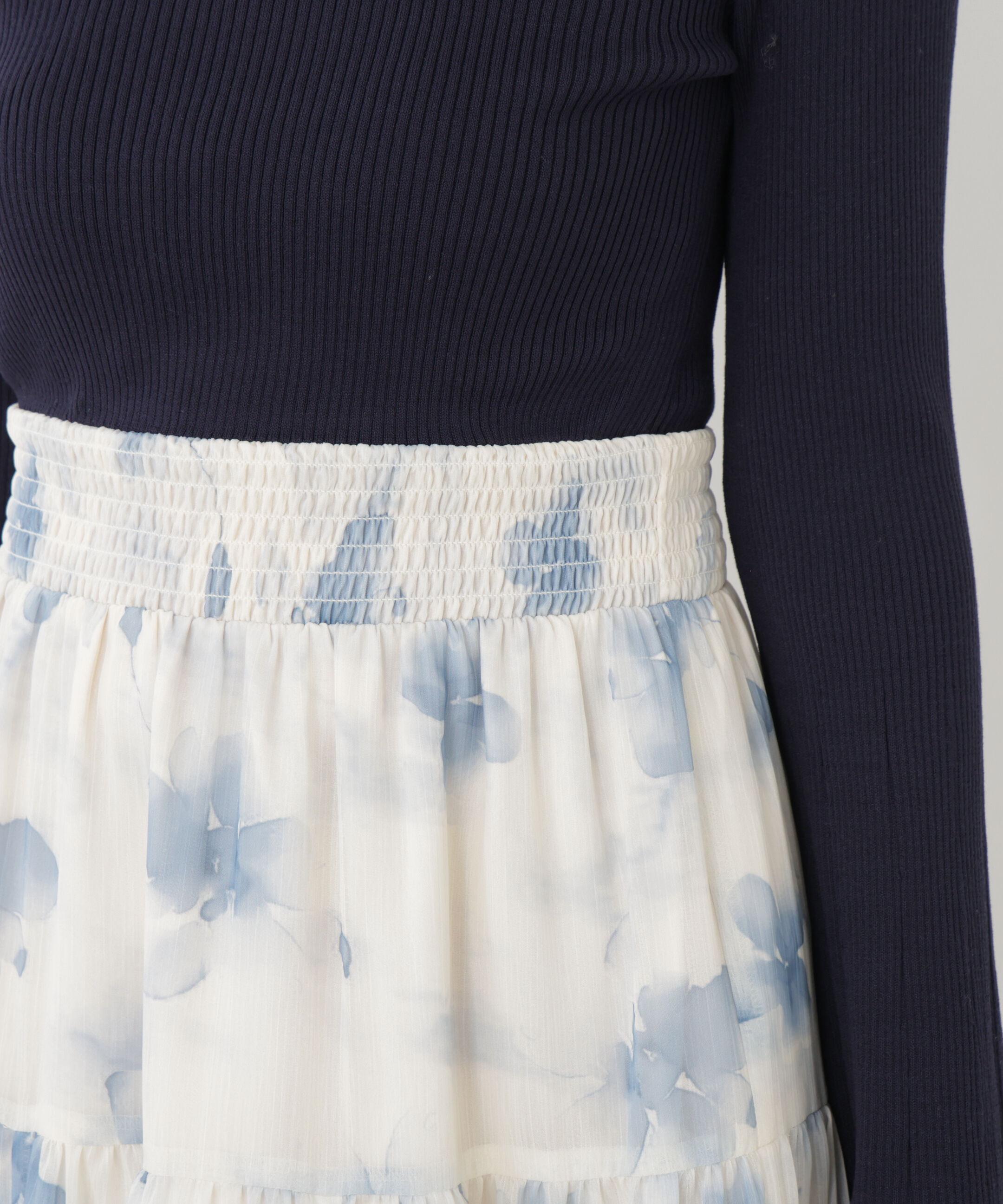 PROPORTION BODY DRESSING「ニットドッキング花柄シャーリングワンピース　26SS」|ワンピース|