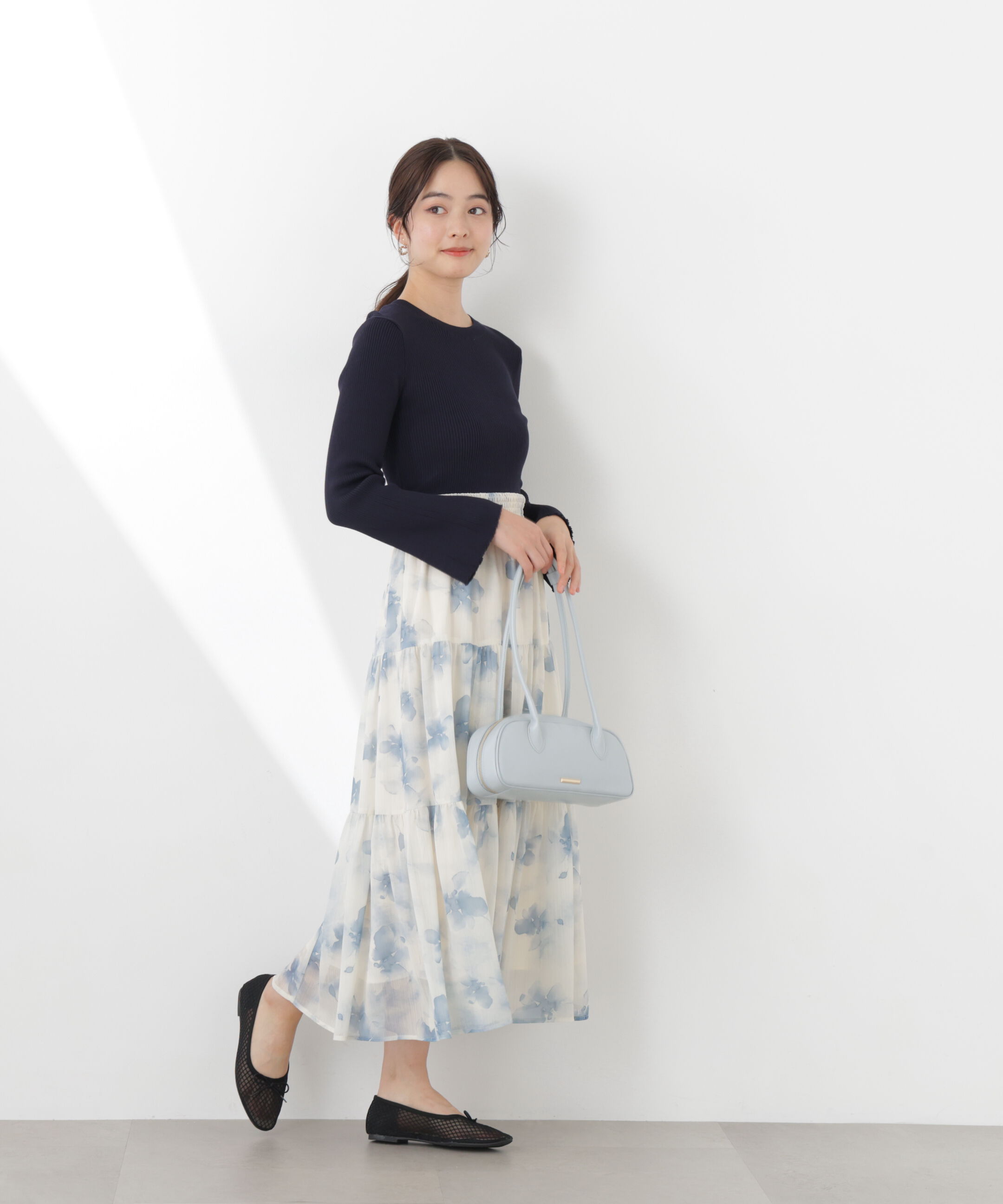 PROPORTION BODY DRESSING「ニットドッキング花柄シャーリングワンピース　26SS」|ワンピース|