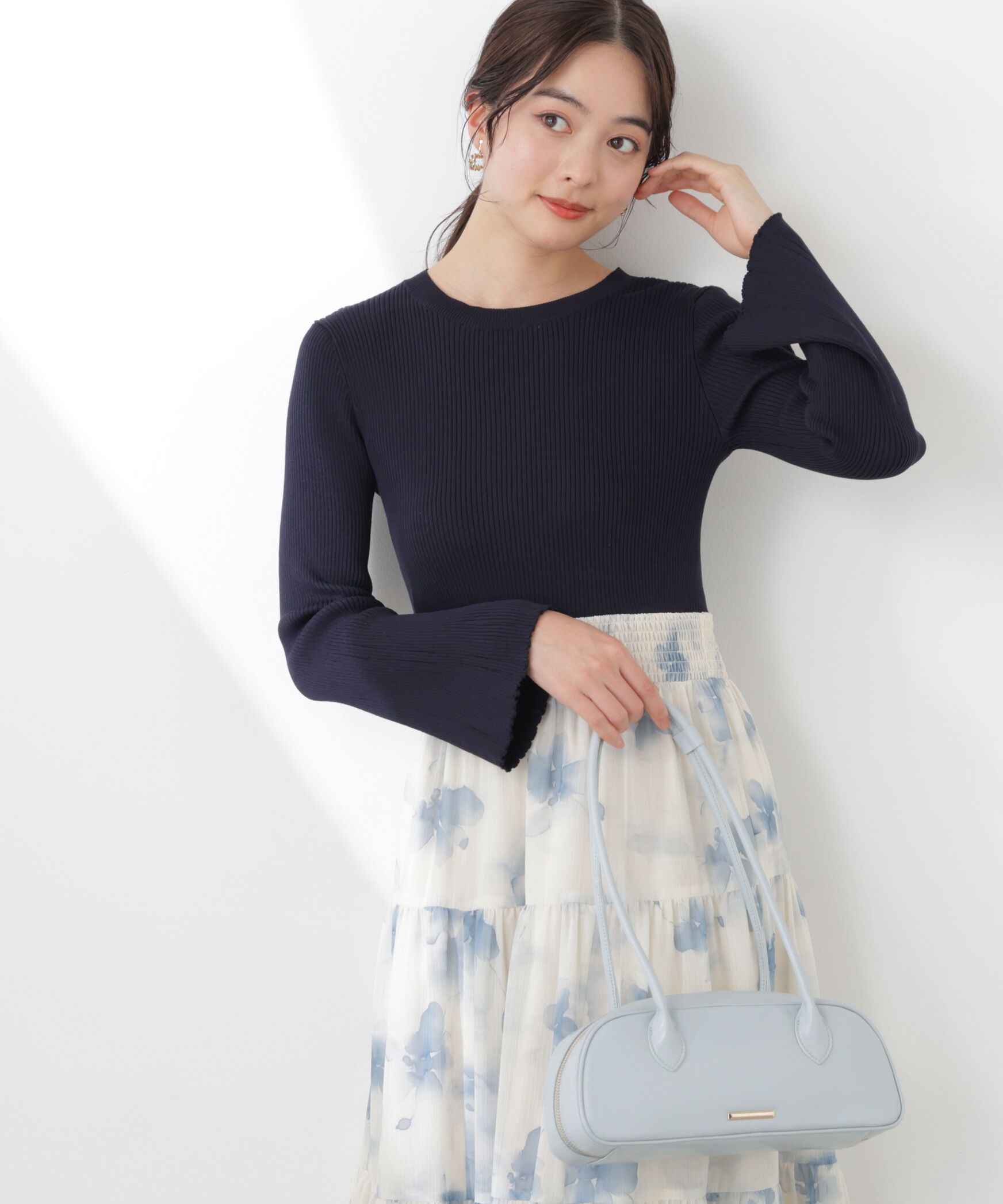 PROPORTION BODY DRESSING「ニットドッキング花柄シャーリングワンピース　26SS」|ワンピース|