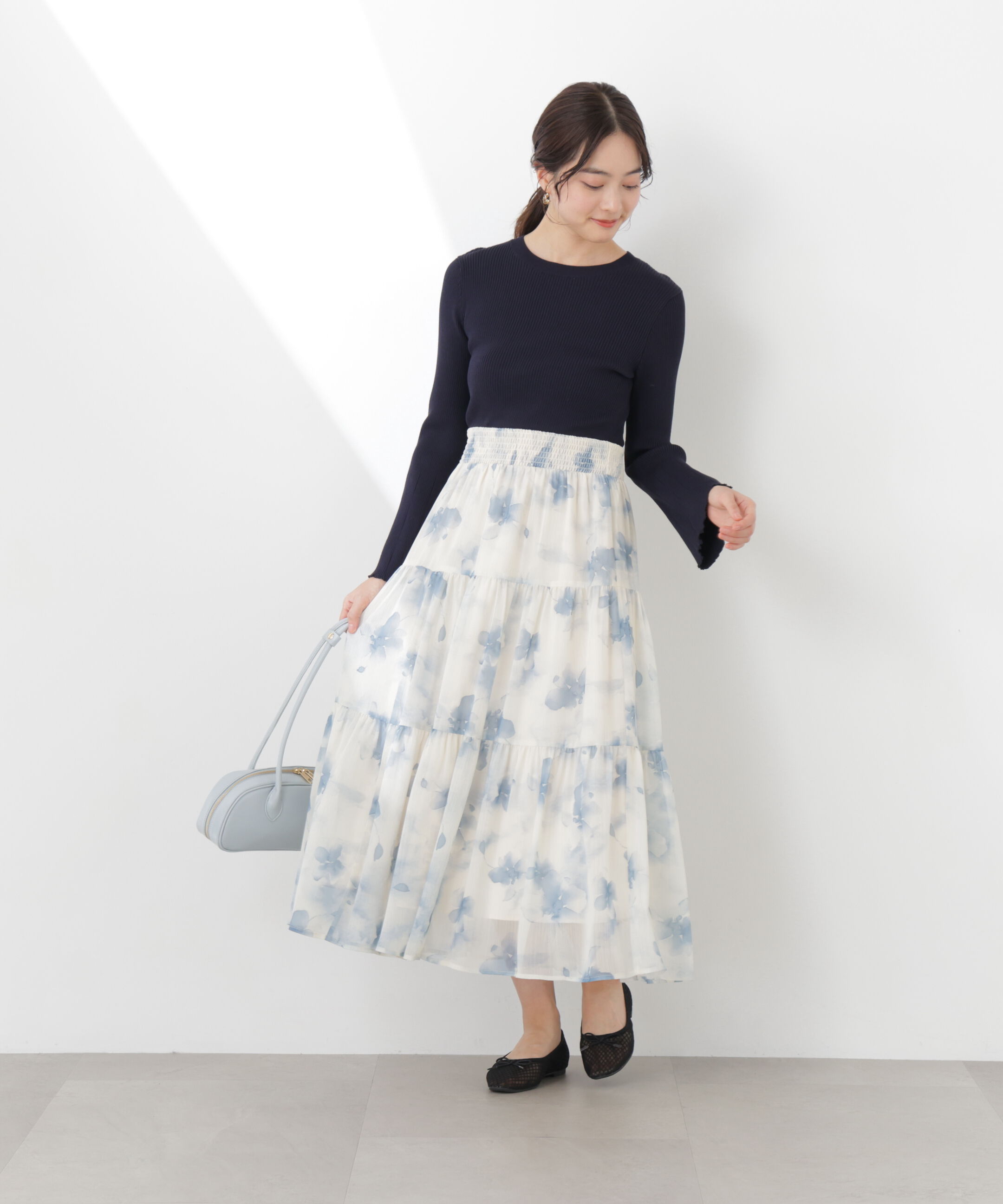 PROPORTION BODY DRESSING「ニットドッキング花柄シャーリングワンピース　26SS」|ワンピース|