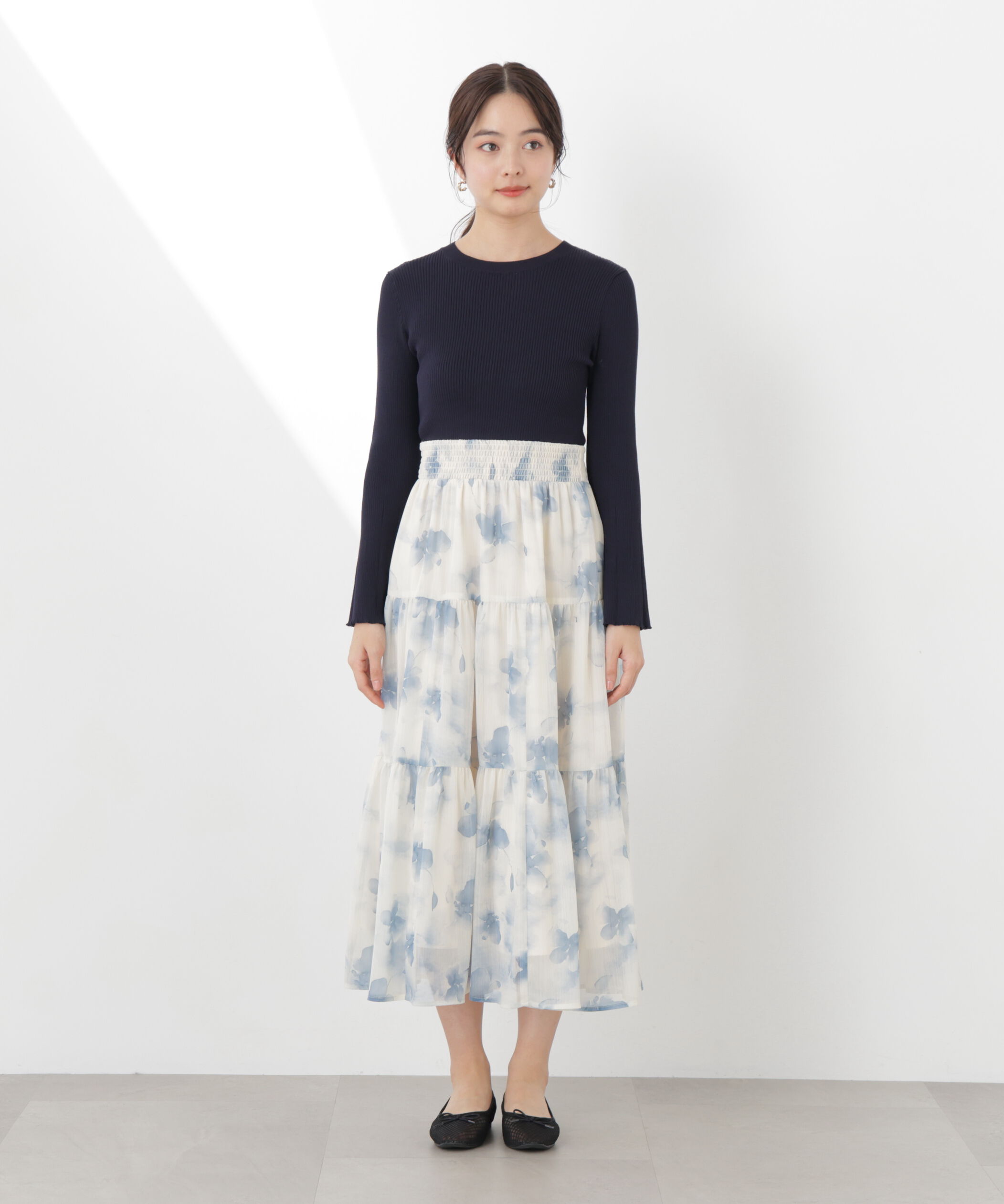 PROPORTION BODY DRESSING「ニットドッキング花柄シャーリングワンピース　26SS」|ワンピース|