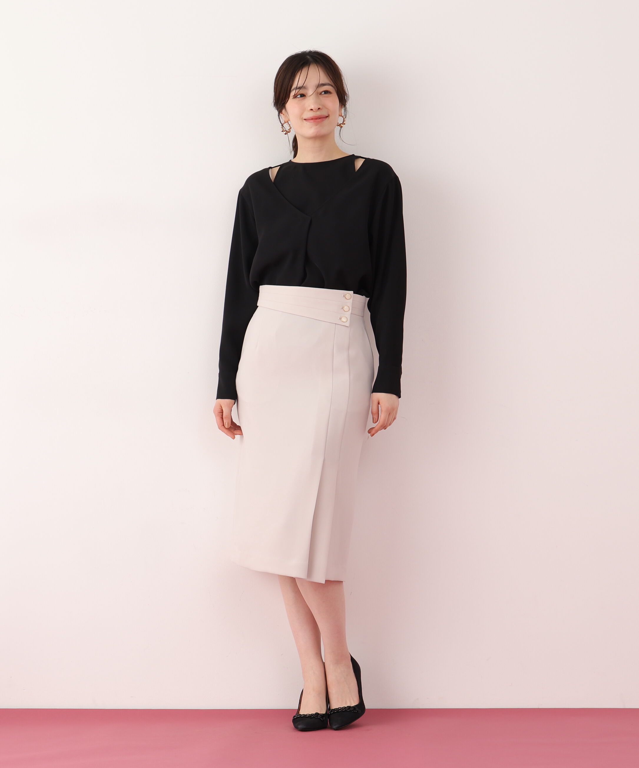  「アシンメトリックボタンラップスカート」|スカート|