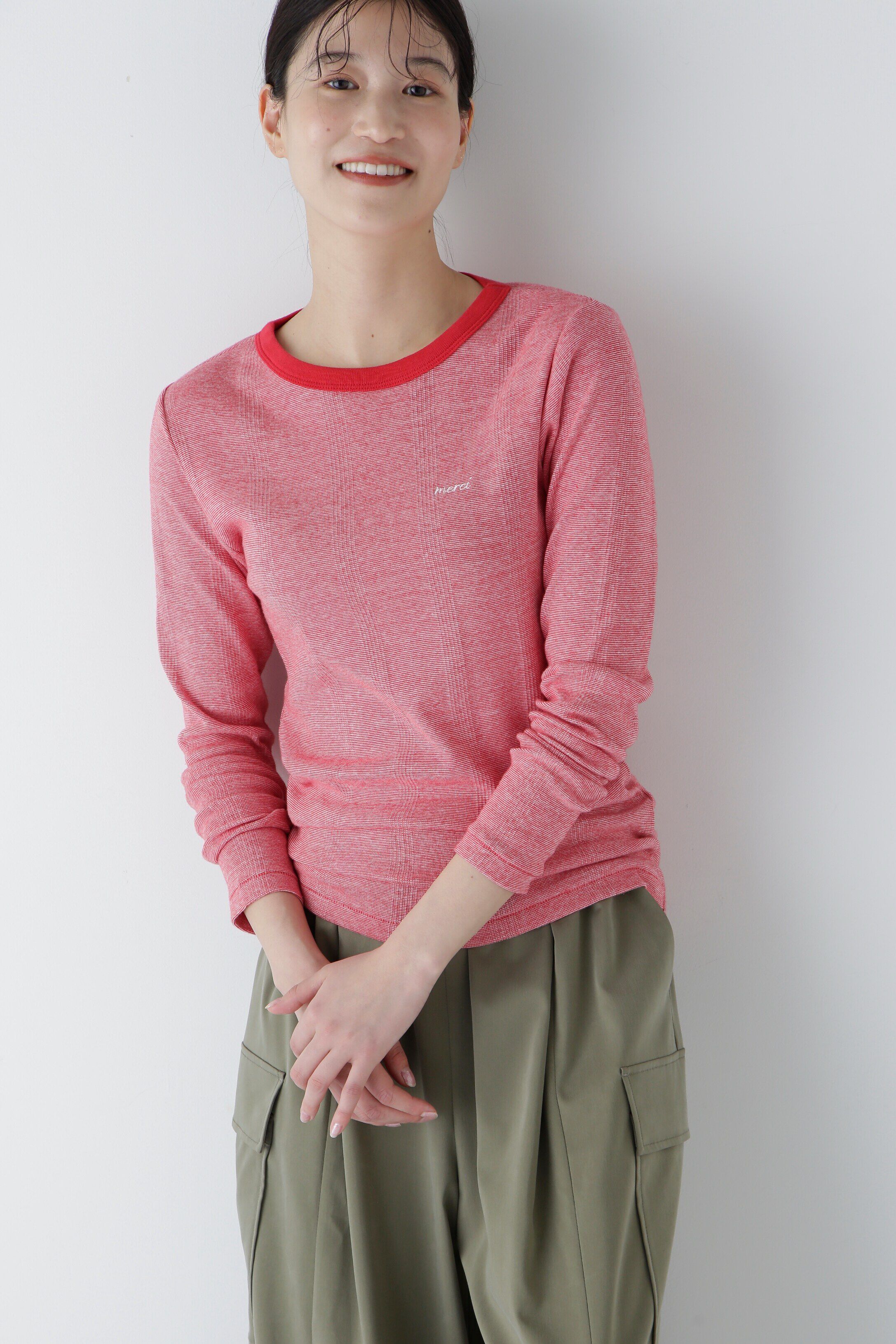  「◆パネルリブロングスリーブＴシャツ」|Tシャツ・カットソー|レッドBD3