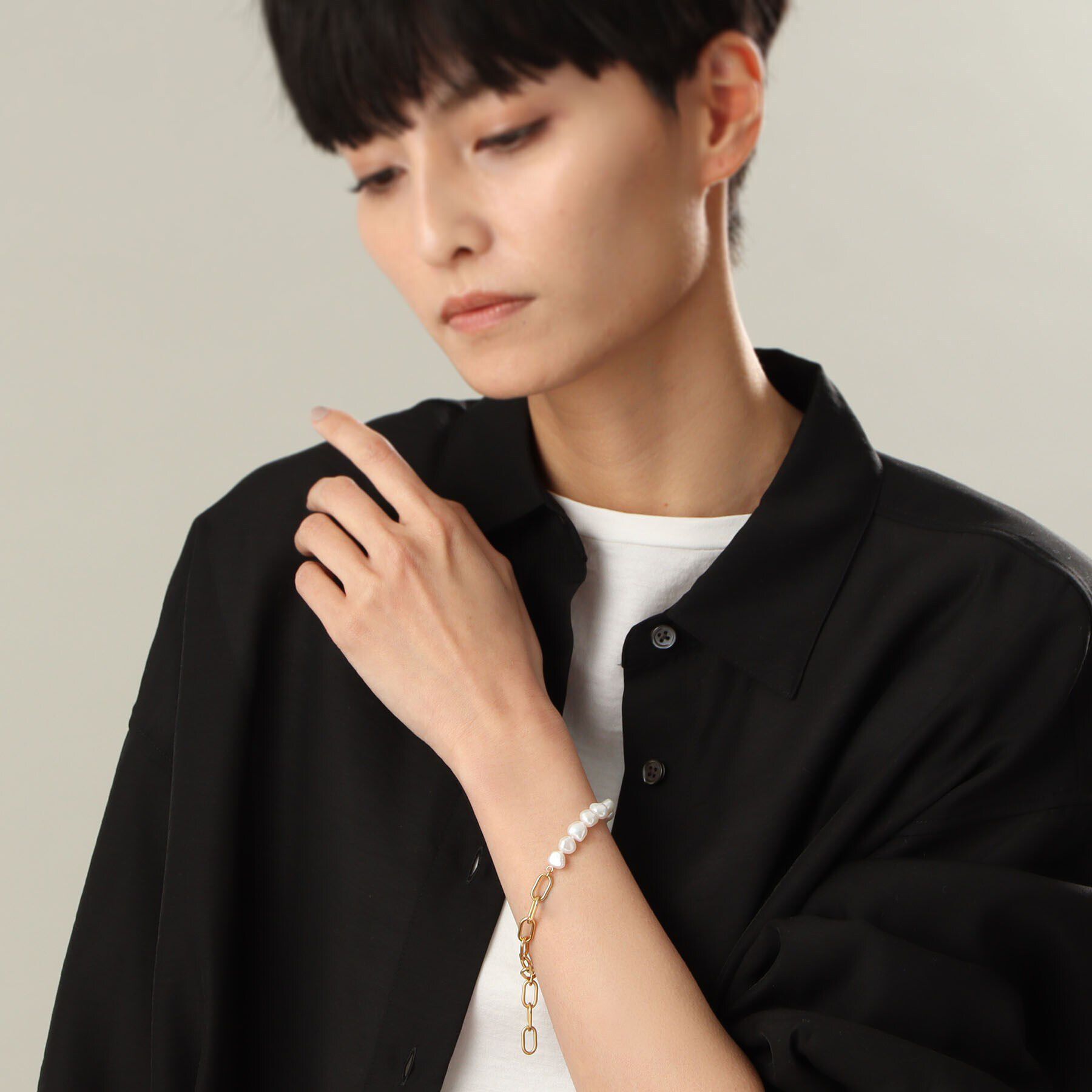 COCOSHNIK ONKITSCH「シルバー バロックパール チェーンミックス ブレスレットＬ GP」|ブレスレット・バングル|