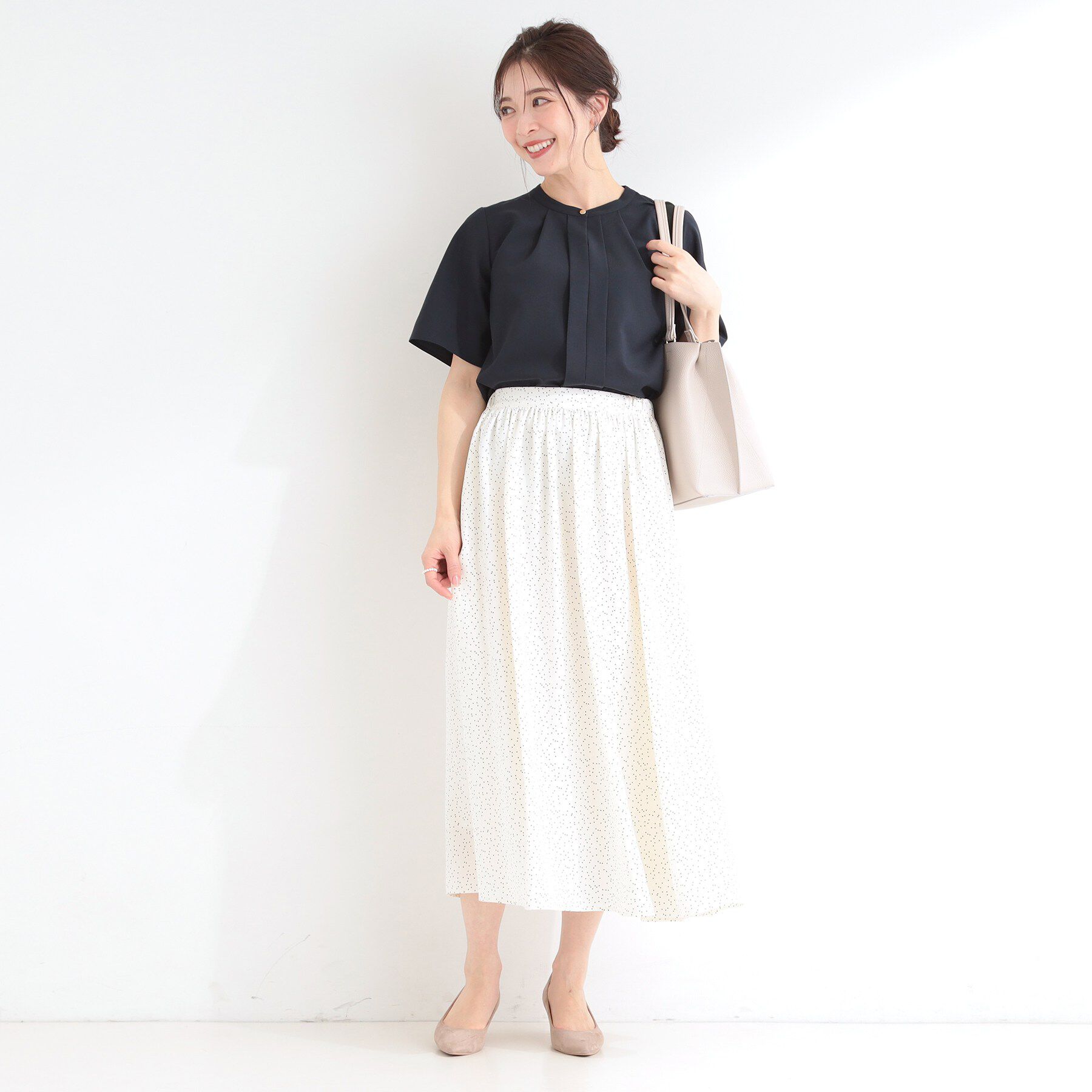 SHOO･LA･RUE「【ひんやり/吸水速乾/セットアップ可】洗濯後しわになりにくい　タックブラウス」|シャツ・ブラウス|