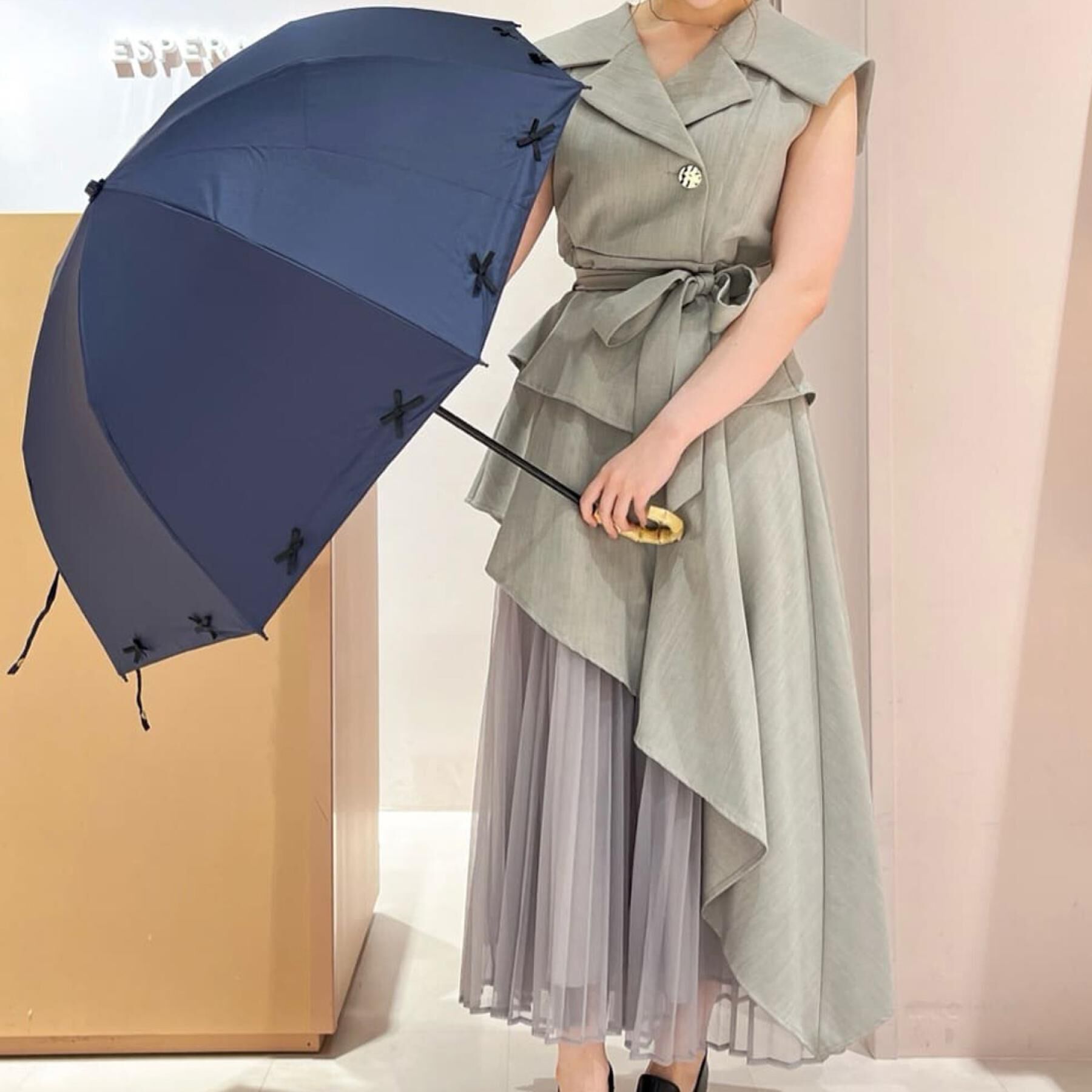 Ober Tashe「pink trick/ピンクトリック　遮光率100％！リボン2段折りたたみ傘(晴雨兼用)」|傘|ブルー(993)