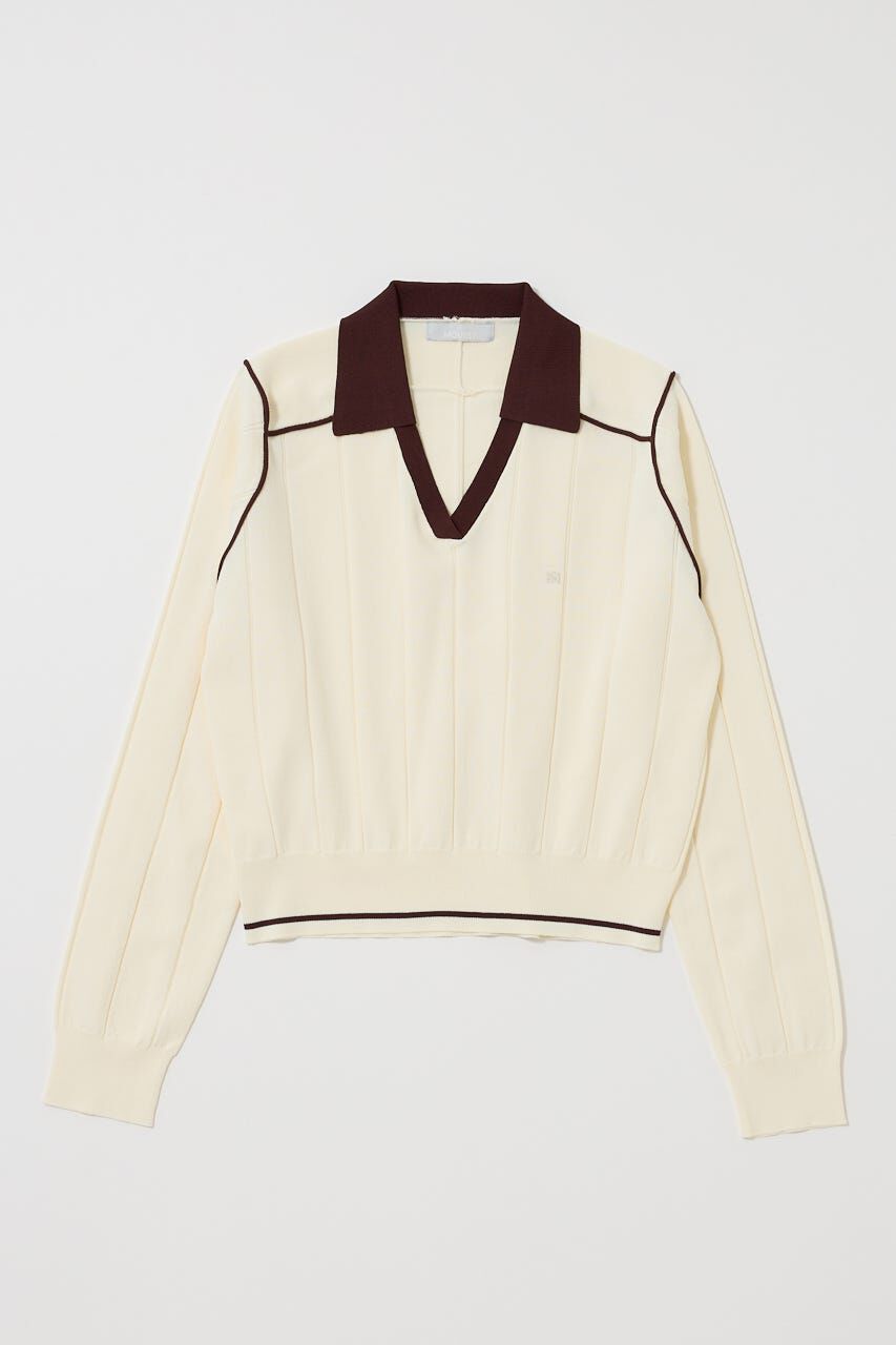MOUSSY「BI COLOR KNIT ポロ」|ニット・セーター|O/WHT1