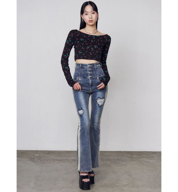 EMODA「ハートダメージハイウエストフレアパギンス」|デニム|