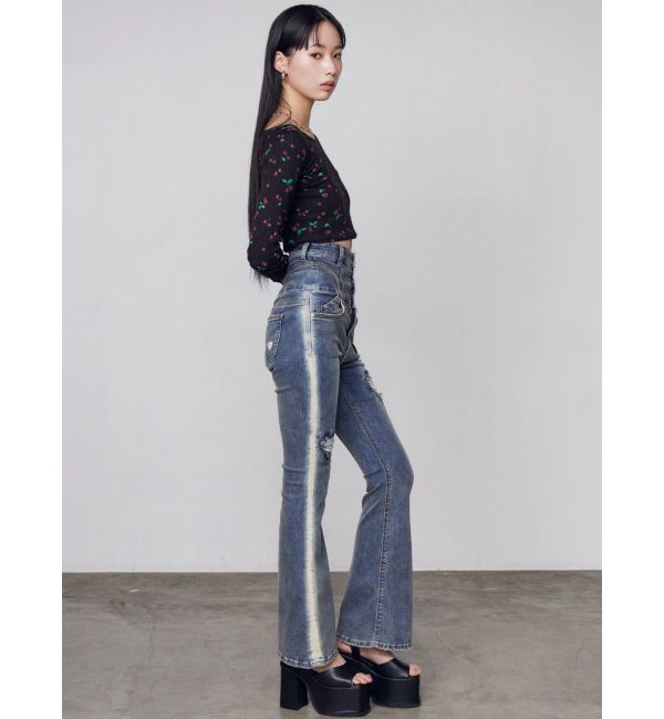 EMODA「ハートダメージハイウエストフレアパギンス」|デニム|