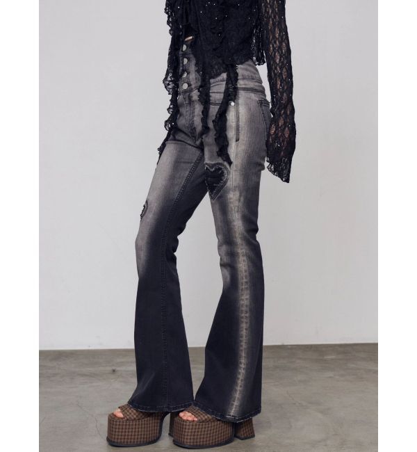 EMODA「ハートダメージハイウエストフレアパギンス」|デニム|