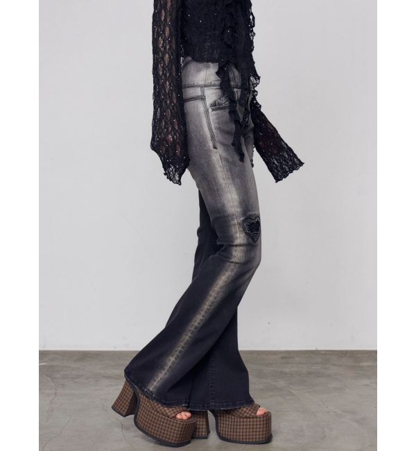 EMODA「ハートダメージハイウエストフレアパギンス」|デニム|