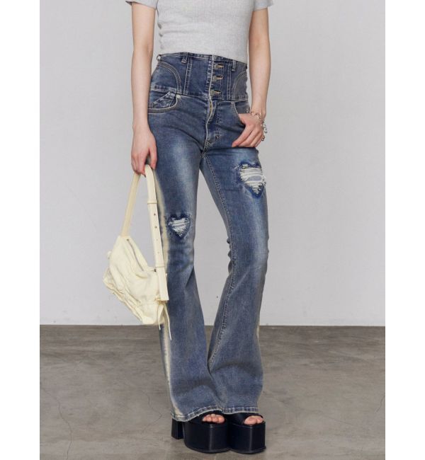 EMODA「ハートダメージハイウエストフレアパギンス」|デニム|