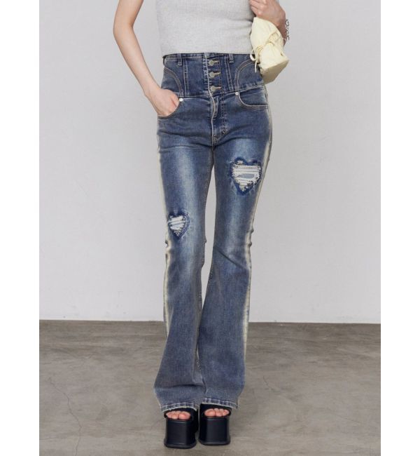 EMODA「ハートダメージハイウエストフレアパギンス」|デニム|