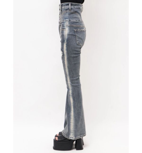 EMODA「ハートダメージハイウエストフレアパギンス」|デニム|