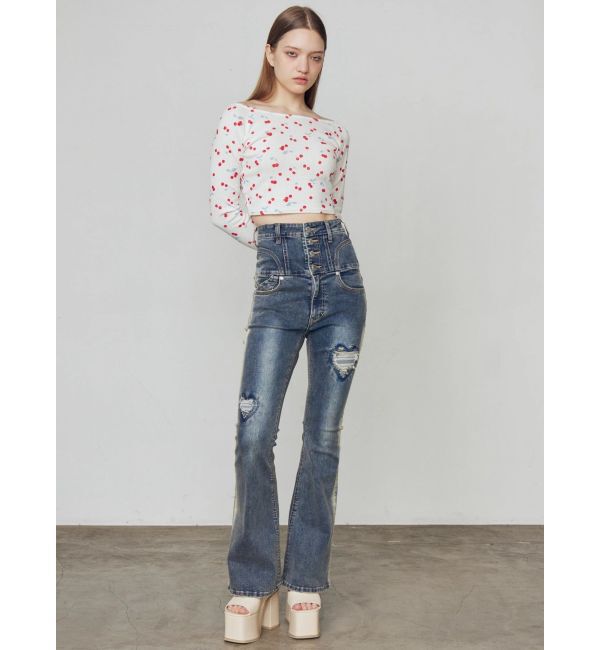 EMODA「ハートダメージハイウエストフレアパギンス」|デニム|
