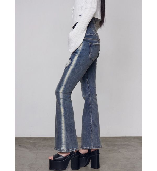 EMODA「ハートダメージハイウエストフレアパギンス」|デニム|