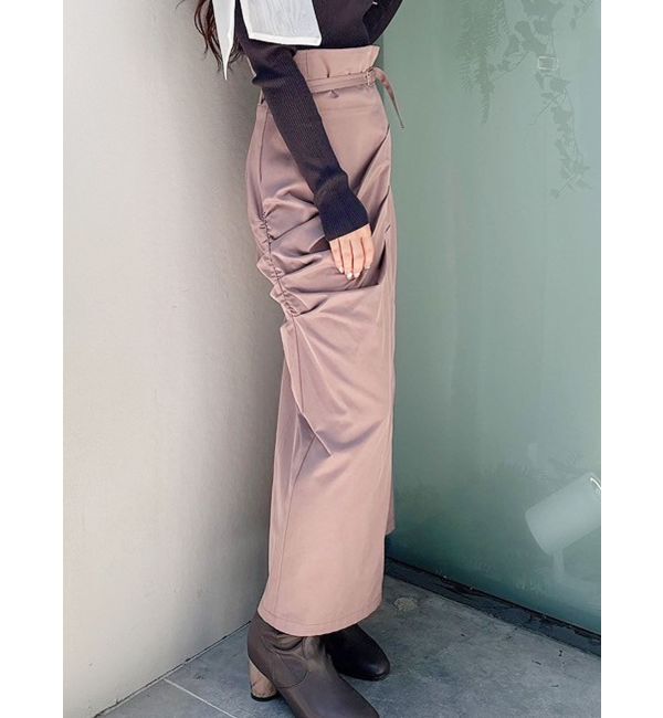 MERCURYDUO「ハイウエストアシメタックタイトスカート」|スカート|ピンク