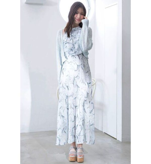 MERCURYDUO「花柄アメスリラッフルワンピース」|ワンピース|アイスブルー