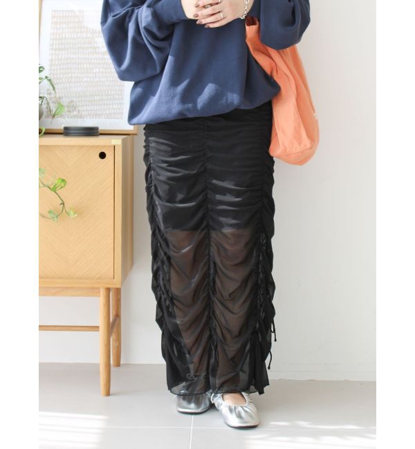 Ungrid「【WEB限定】シャーリングデザインスカート」|スカート|ブラック