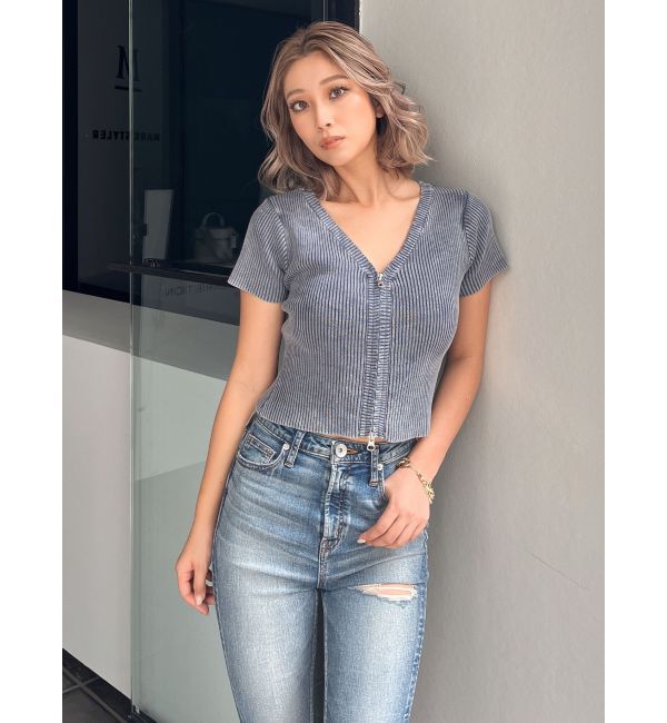 GYDA「ハーフスリーブブリーチ Wファスナーリブニットトップス」|ニット・セーター|