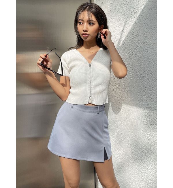 GYDA「ハーフスリーブブリーチ Wファスナーリブニットトップス」|ニット・セーター|