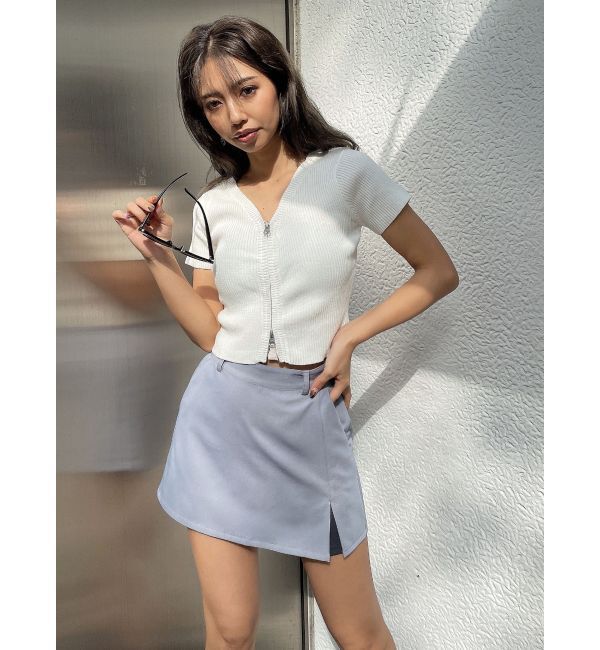 GYDA「ハーフスリーブブリーチ Wファスナーリブニットトップス」|ニット・セーター|