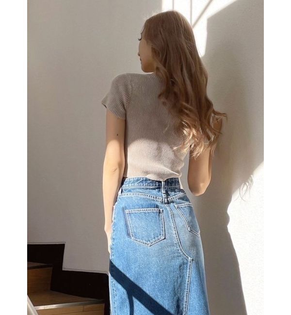 GYDA「ハーフスリーブブリーチ Wファスナーリブニットトップス」|ニット・セーター|