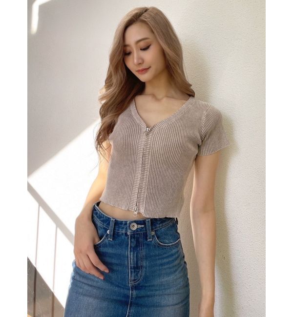 GYDA「ハーフスリーブブリーチ Wファスナーリブニットトップス」|ニット・セーター|