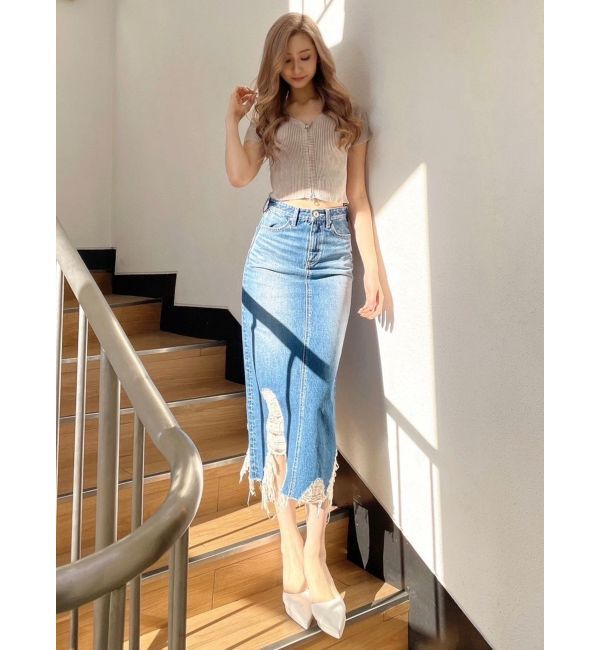 GYDA「ハーフスリーブブリーチ Wファスナーリブニットトップス」|ニット・セーター|