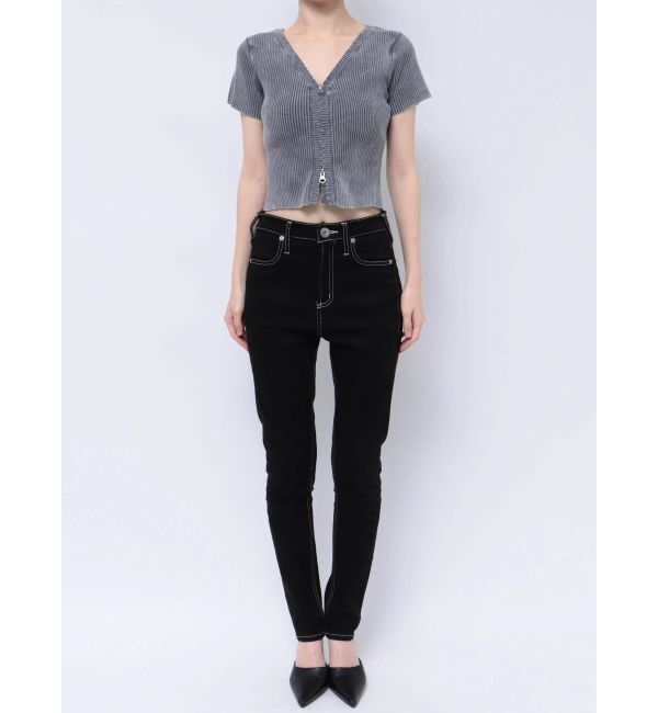 GYDA「ハーフスリーブブリーチ Wファスナーリブニットトップス」|ニット・セーター|