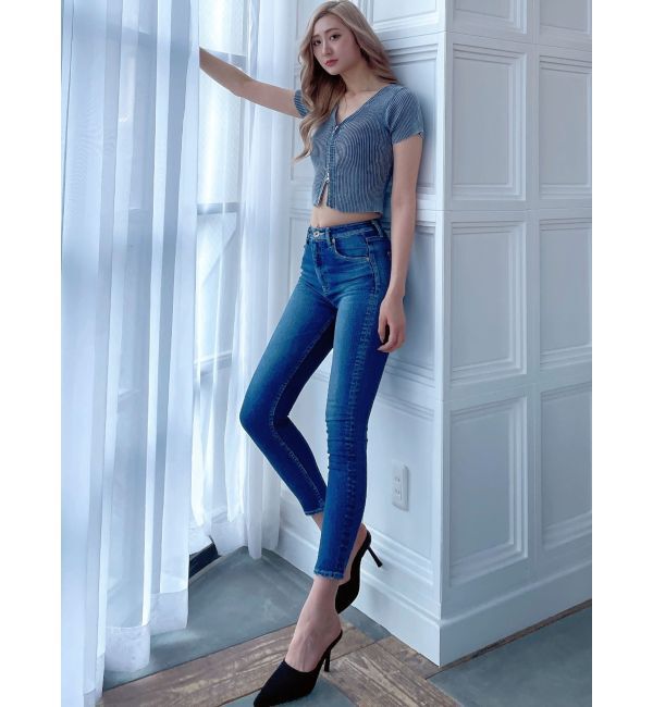 GYDA「ハーフスリーブブリーチ Wファスナーリブニットトップス」|ニット・セーター|