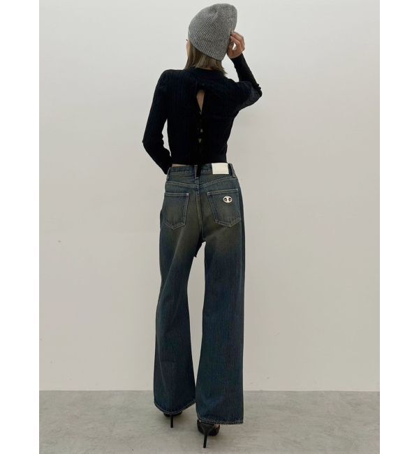 GYDA「ハイウエストSymmetryGYDA INNER RIPPEDワイドデニムパンツ」|デニム|