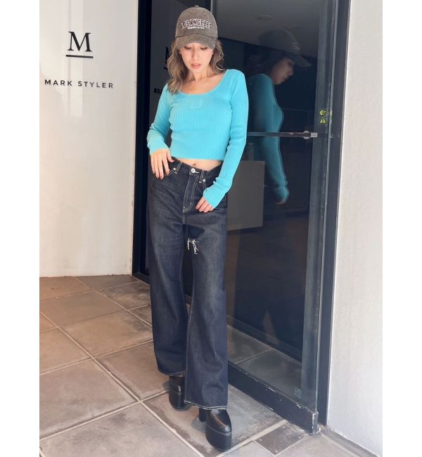 GYDA「ハイウエストSymmetryGYDA INNER RIPPEDワイドデニムパンツ」|デニム|