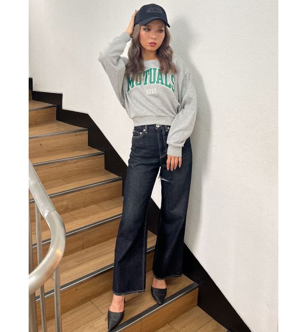 GYDA「ハイウエストSymmetryGYDA INNER RIPPEDワイドデニムパンツ」|デニム|