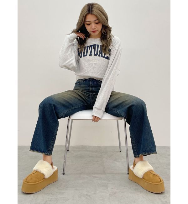 GYDA「ハイウエストSymmetryGYDA INNER RIPPEDワイドデニムパンツ」|デニム|