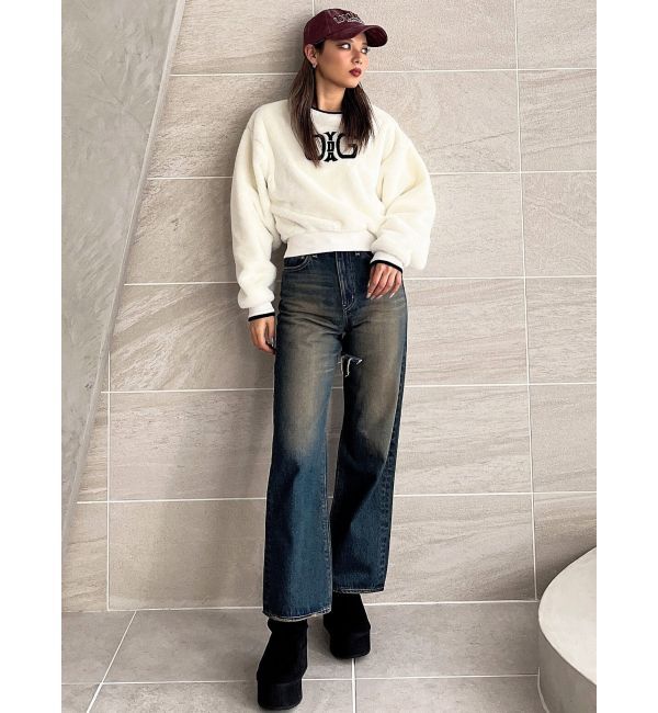 GYDA「ハイウエストSymmetryGYDA INNER RIPPEDワイドデニムパンツ」|デニム|