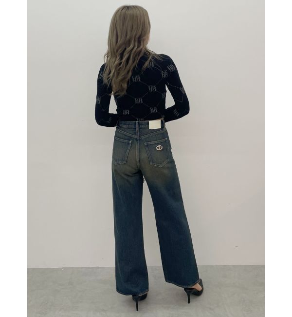 GYDA「ハイウエストSymmetryGYDA INNER RIPPEDワイドデニムパンツ」|デニム|