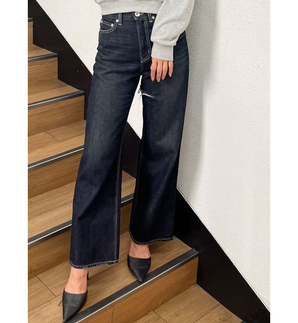 GYDA「ハイウエストSymmetryGYDA INNER RIPPEDワイドデニムパンツ」|デニム|インディゴ