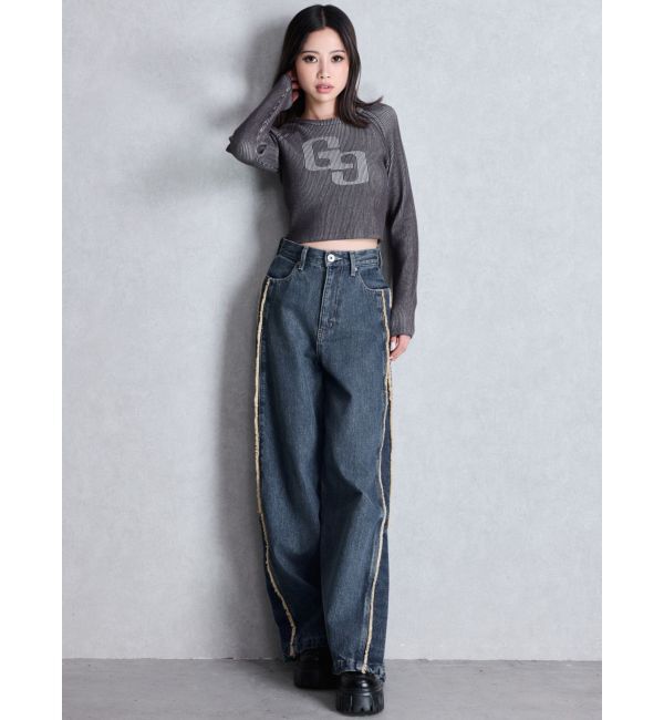 GYDA「ハイウエストside slit GYDAワイドデニムパンツ」|デニム|