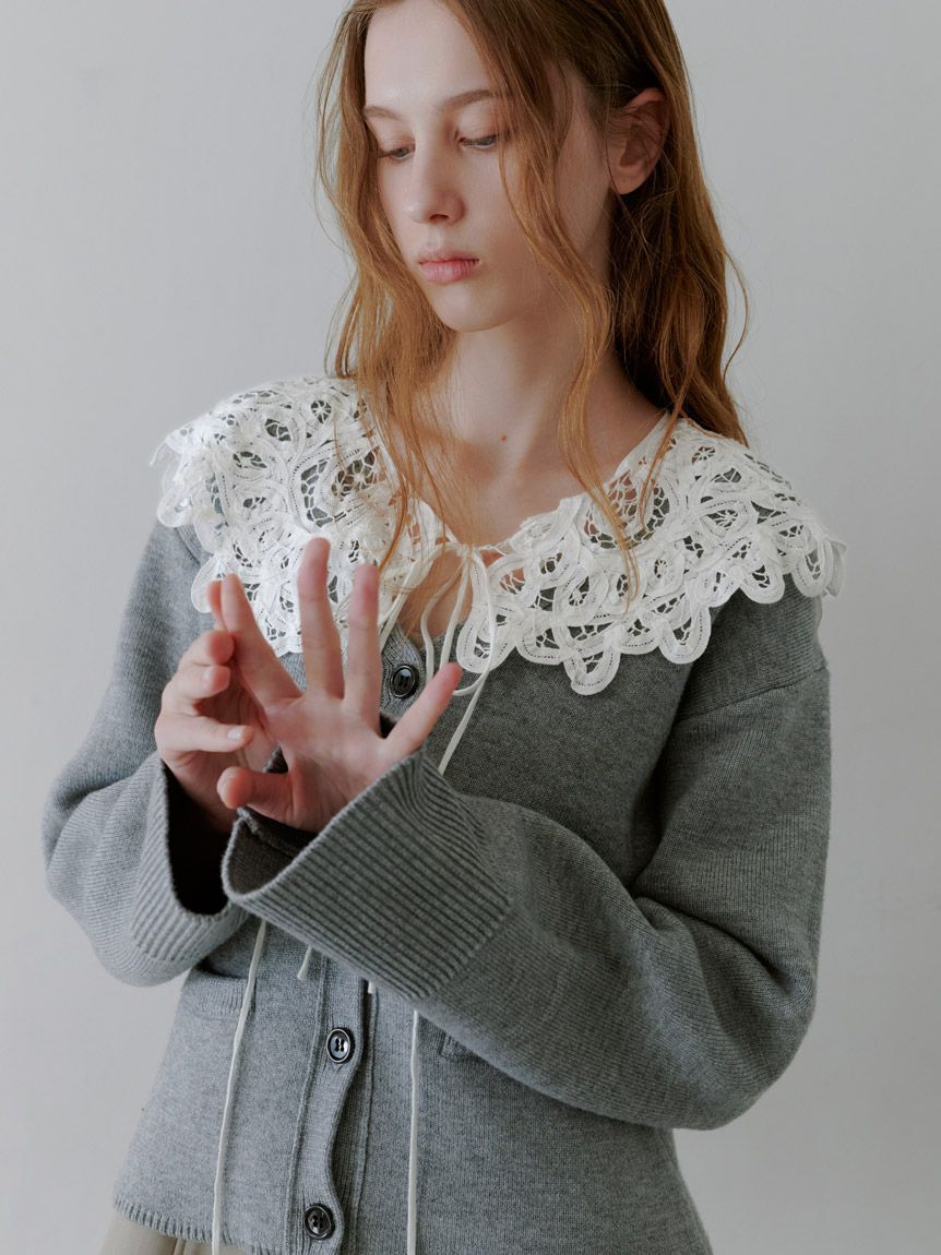SNIDEL「バテンレースカラーニットカーディガン」|カーディガン|