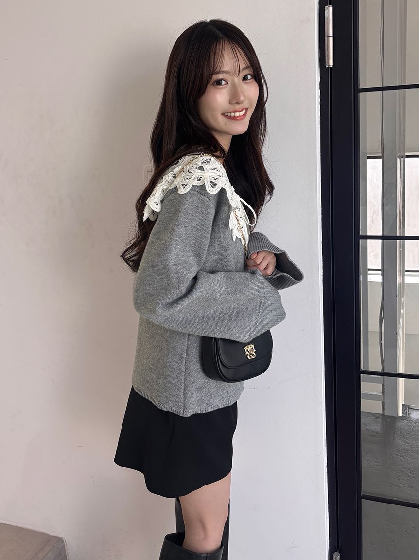 SNIDEL「バテンレースカラーニットカーディガン」|カーディガン|