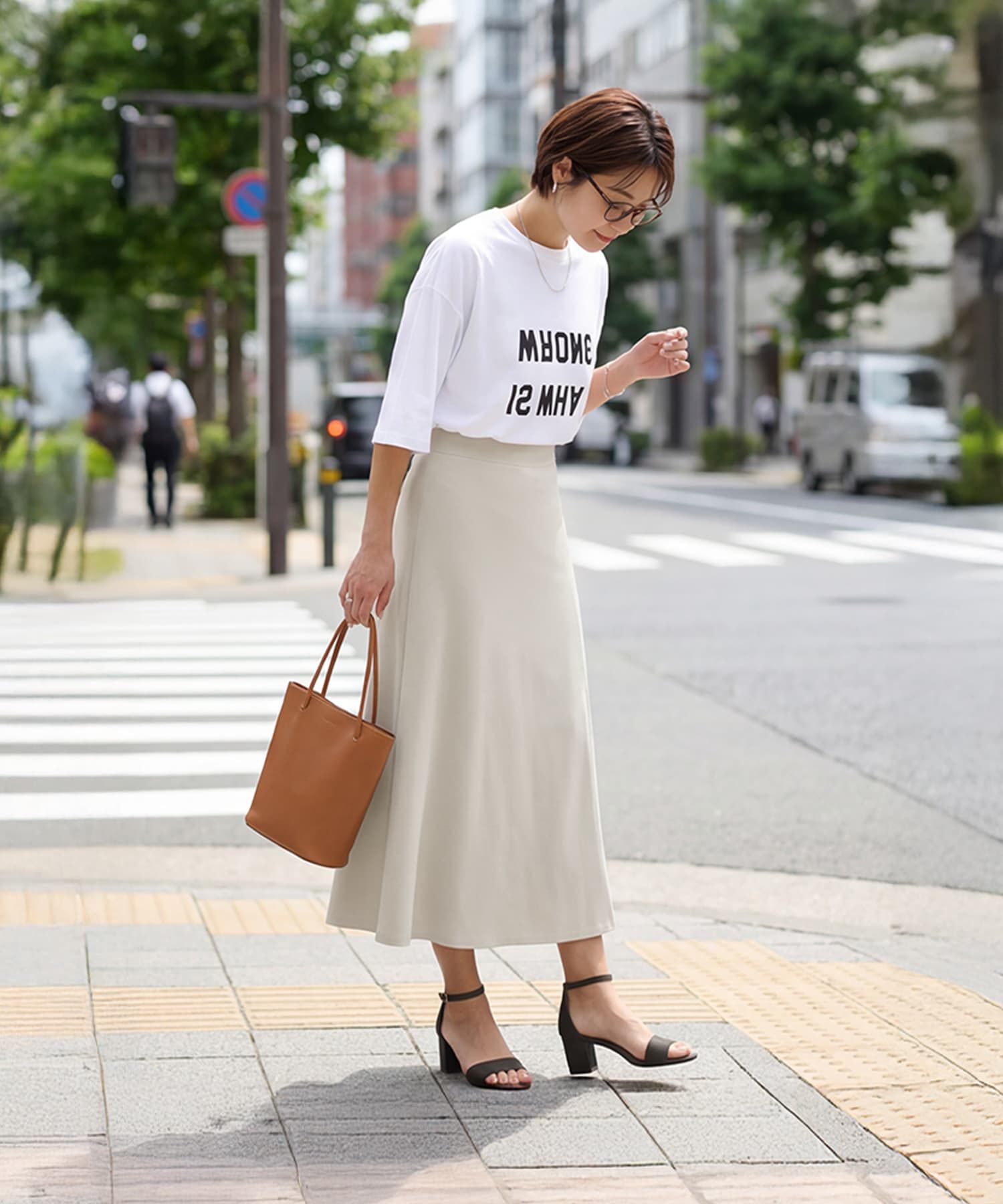 STYLE DELI「ストレッチジョーゼットAラインスカート」|台形|