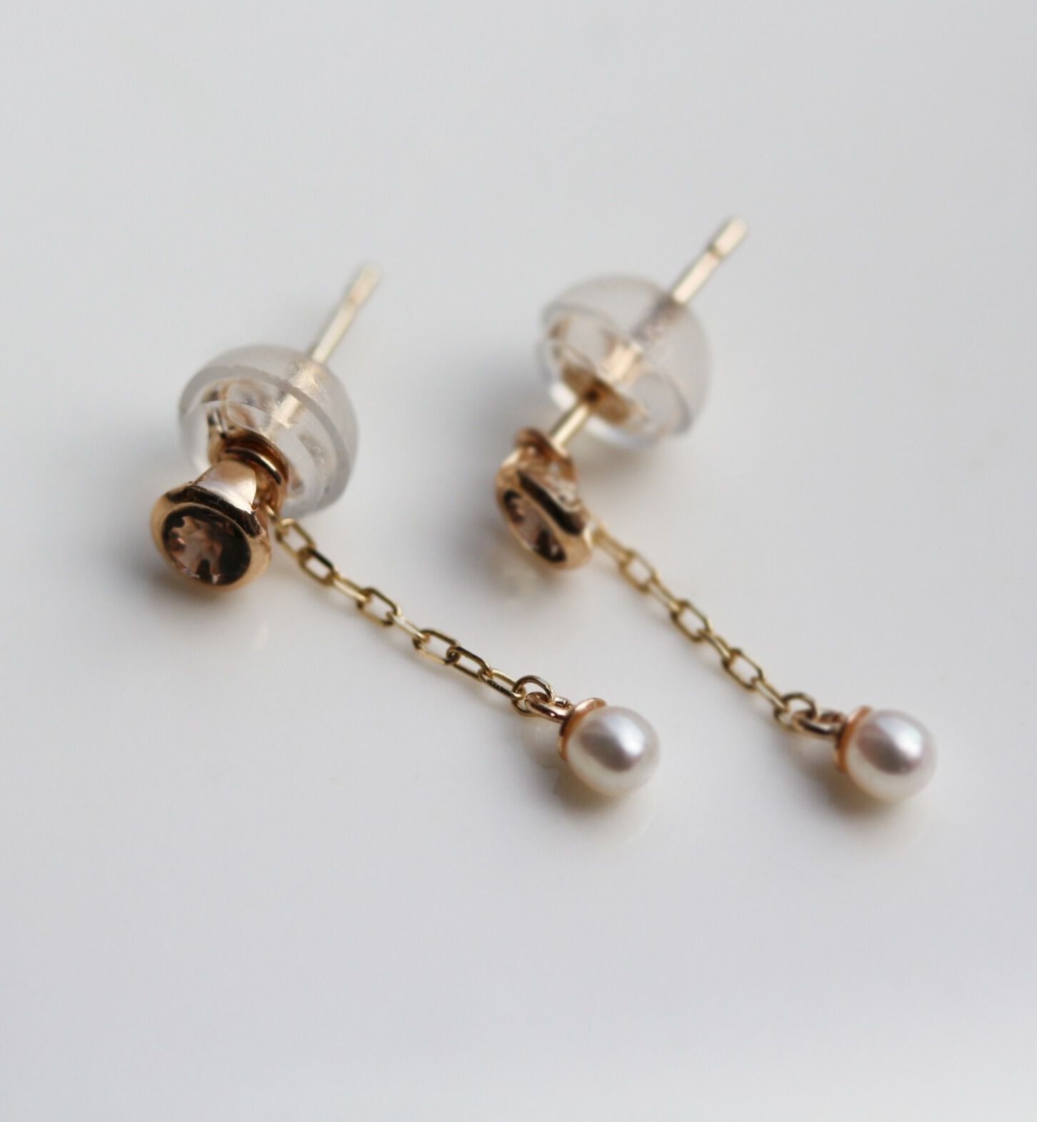  「スモーキークォーツ / パール ピアス | K10YG」|ピアス|