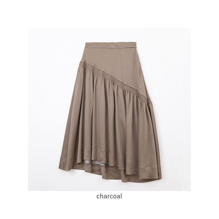 BACKYARD FAMILY「MIND レザーライクサテンギャザースカート 通販 スカート ギャザースカート ひざ丈スカート」|スカート|